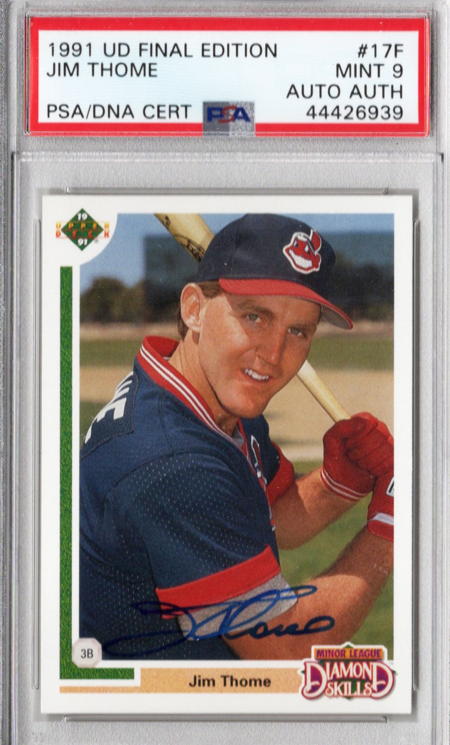 Jim Thome Autographed Cleveland Indians Encapsulated 1991 Upper Deck Rookie Card PSA MINT 9 AUTO AUTH