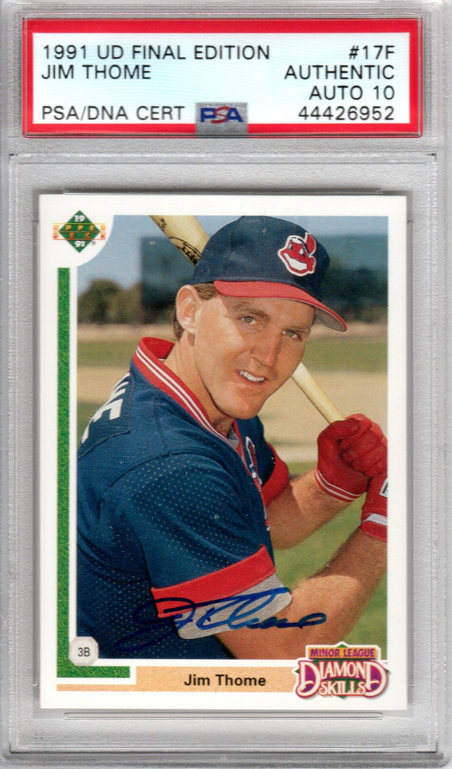 Jim Thome Autographed Cleveland Indians Encapsulated 1991 Upper Deck Rookie Card PSA AUTO 10