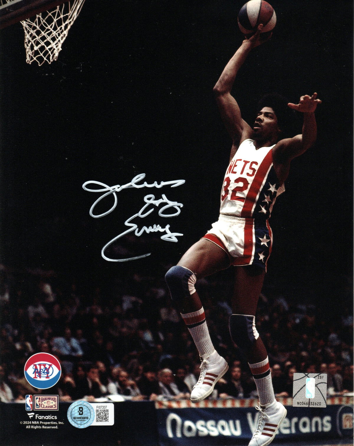 Julius Erving Autographed New York Nets ABA 8x10 Photo Beckett Witnessed