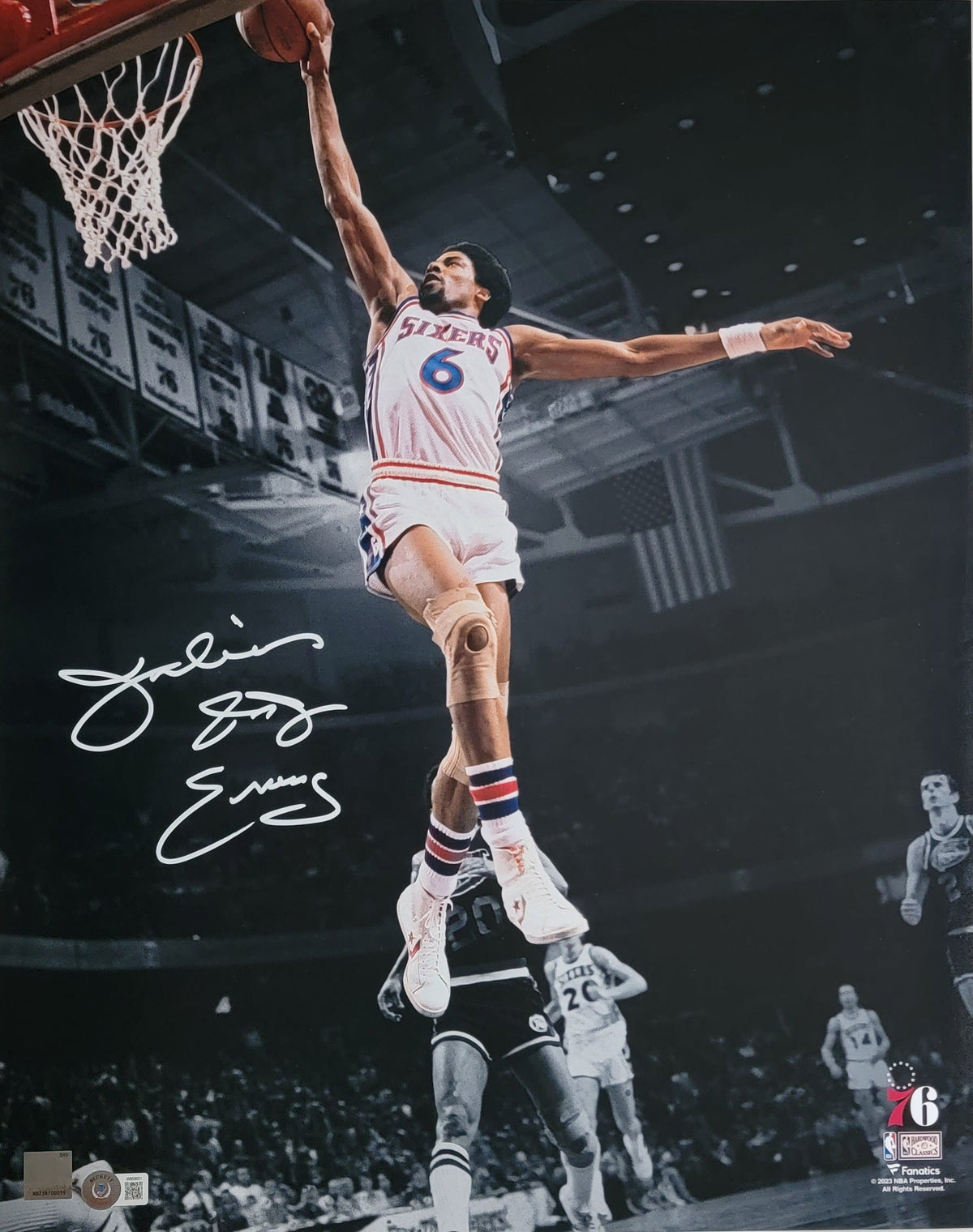 Julius Erving Autographed Philadelphia 76ers Spotlight 16x20 Photo Beckett Witnessed