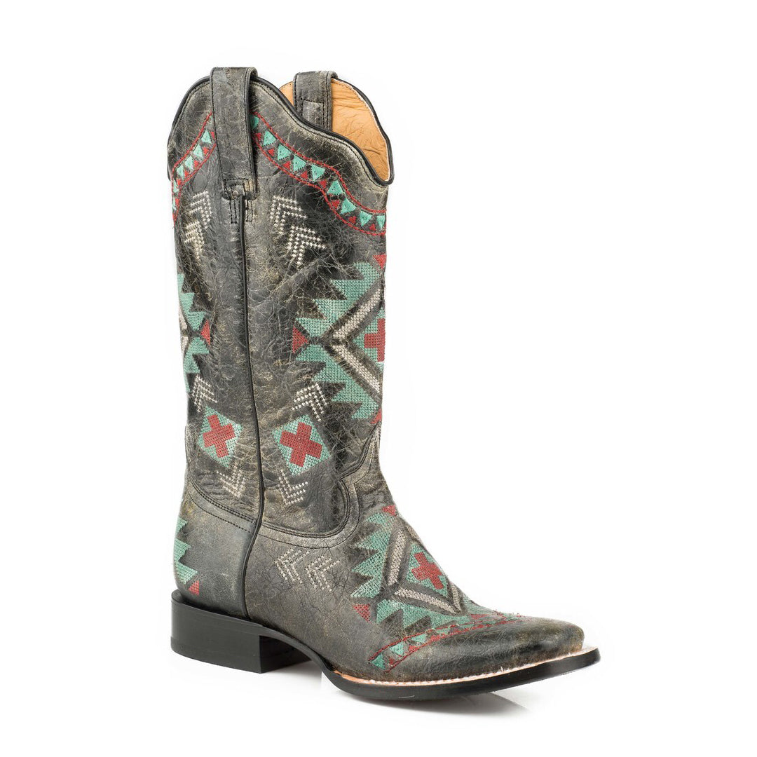 Roper Womens Waxy Black Leather Vamp & Shaft Boots