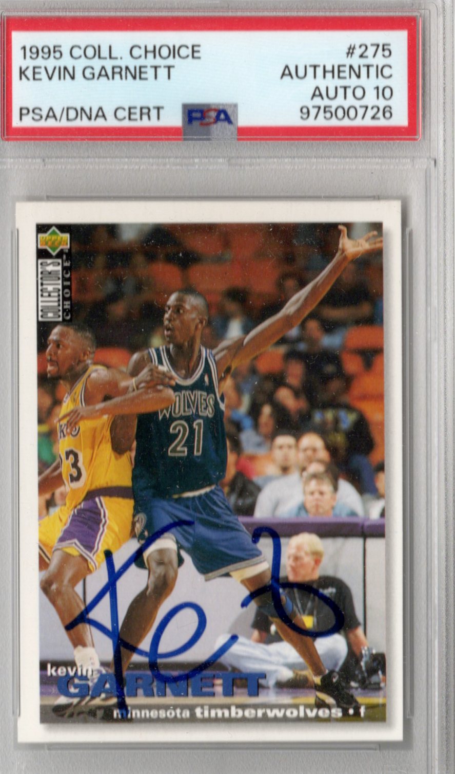 Kevin Garnett Autographed Minnesota Timberwolves 1995 Upper Deck Rookie Card #275 PSA AUTHENTIC AUTO 10