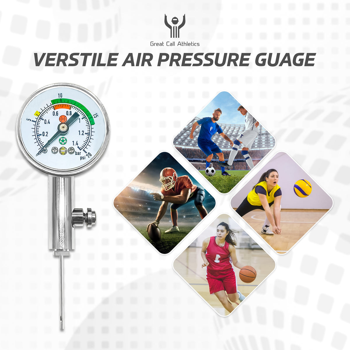 Great Call Athletics | Pro Digital Ball Pressure Gauge | 2 Pack | Air Barometer Tool for Basketball Football Volleyball Soccer