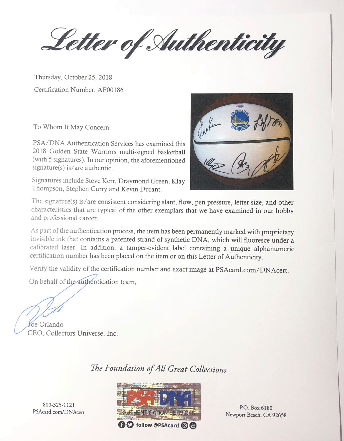 PSA/DNA Authentication Submission - $200-LOA