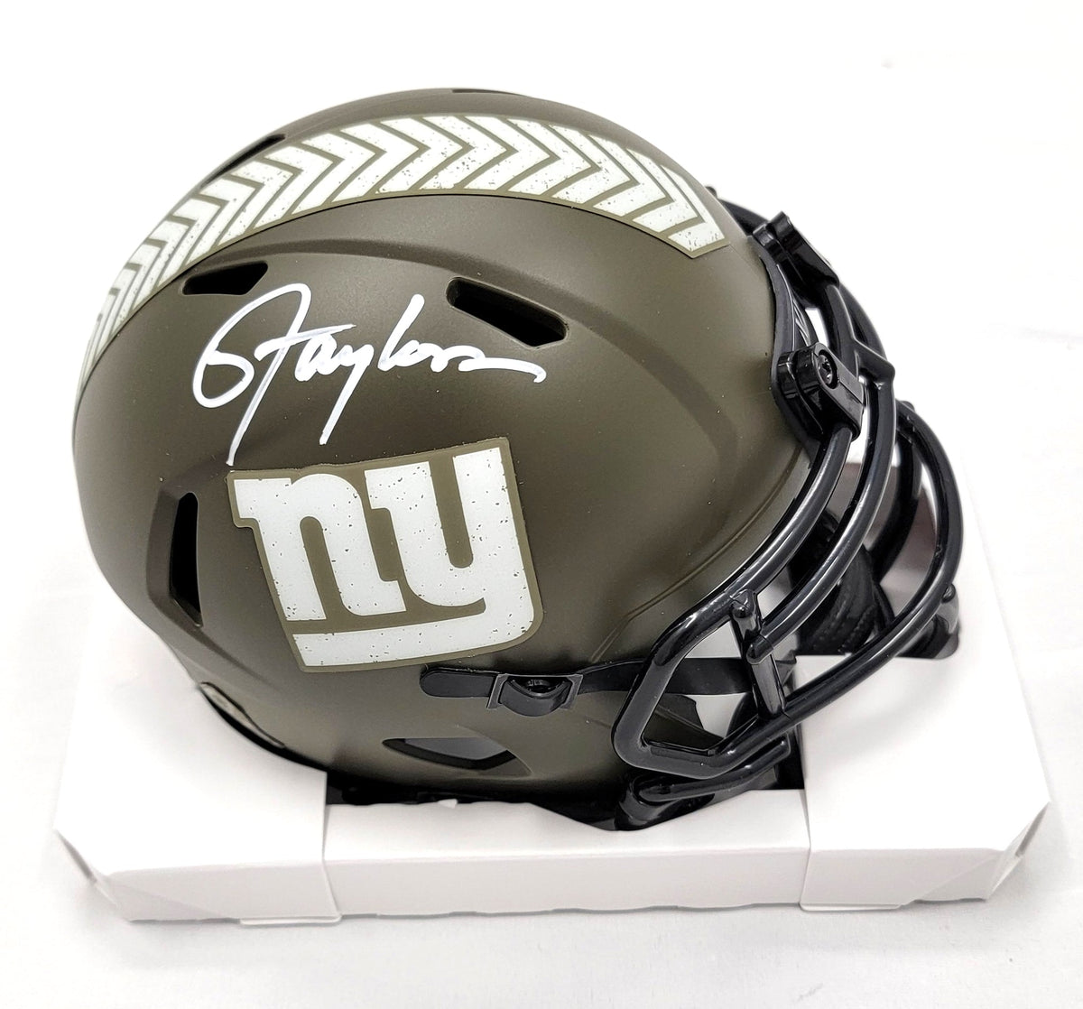 Lawrence Taylor Autographed New York Giants Salute To Service Mini Helmet Beckett Witness