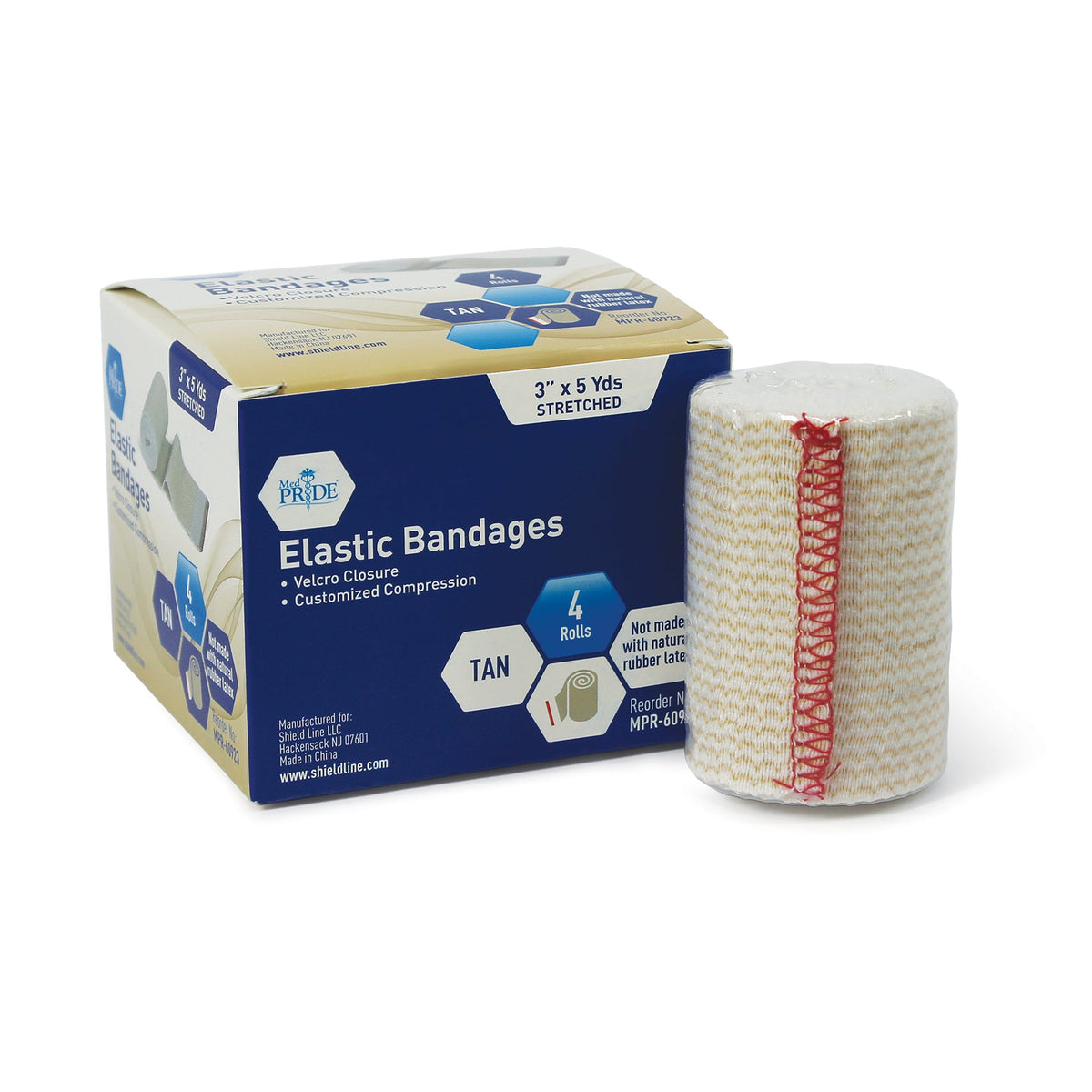 MedPride Elastic Bandages, Red - Velcro - 3"x5 yds - 4pcs/bx, Case of 90 (360 Count)