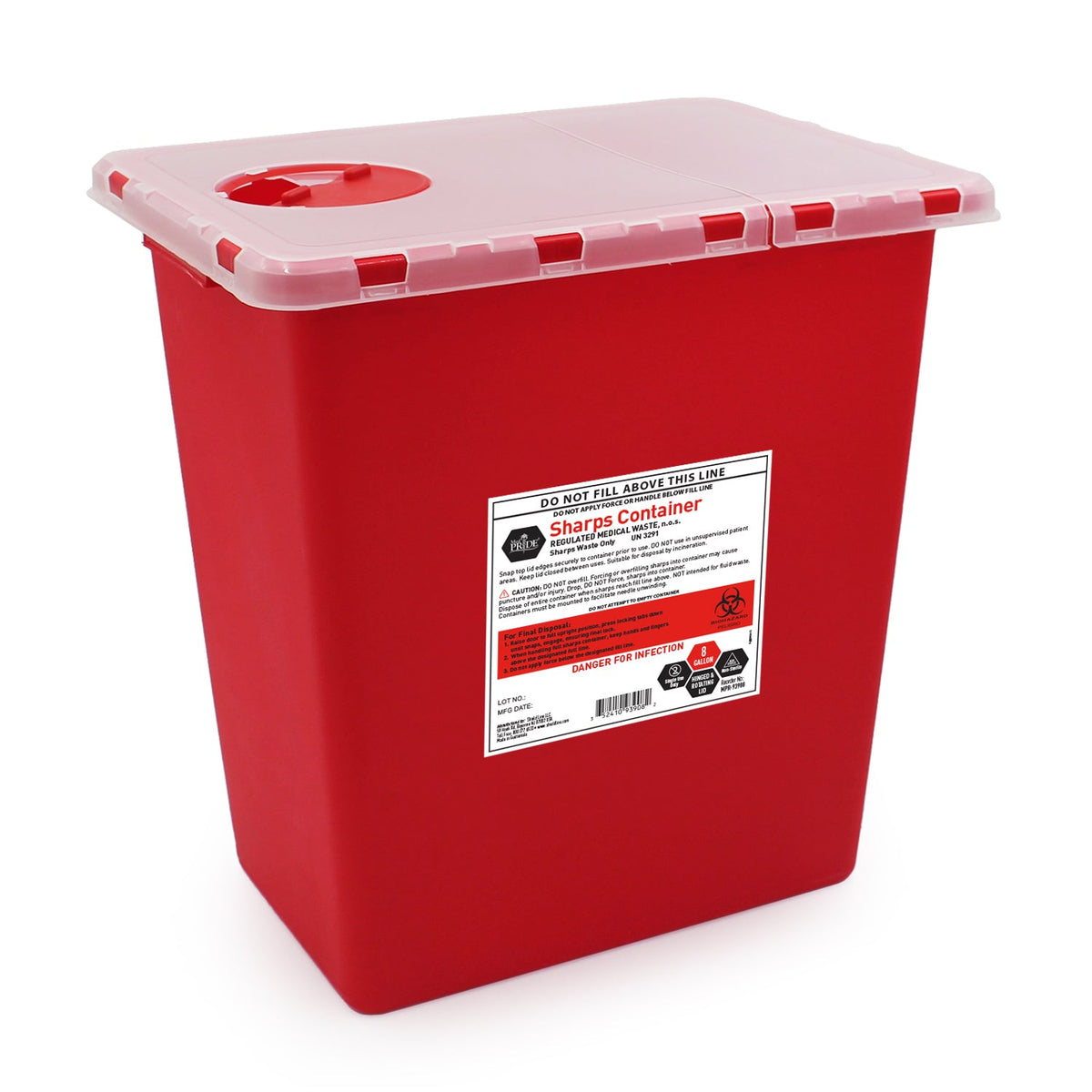 MedPride 8 Gallon Sharps Containers, Hinged & Rotating Lid, 10/cs