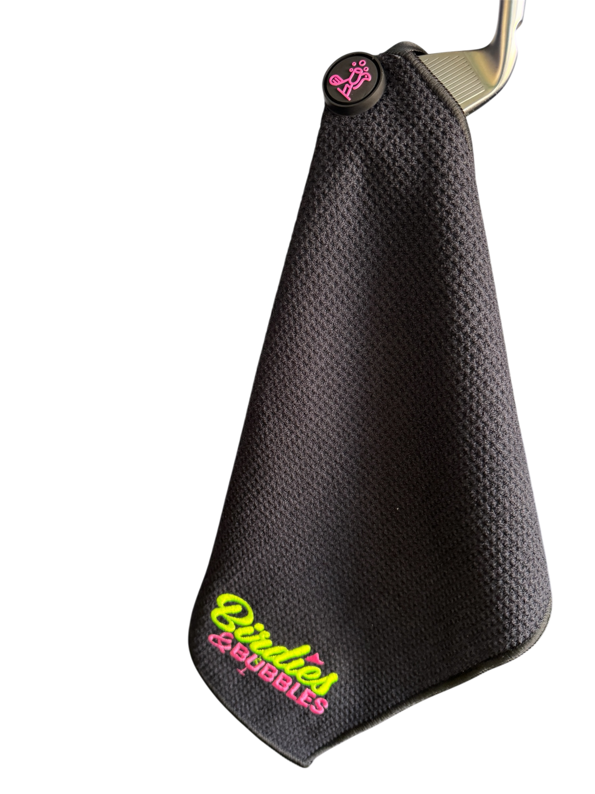 Birdies & Bubbles Women's Magnetic Golf Towel | Premium Golf Towel with Magnet Black