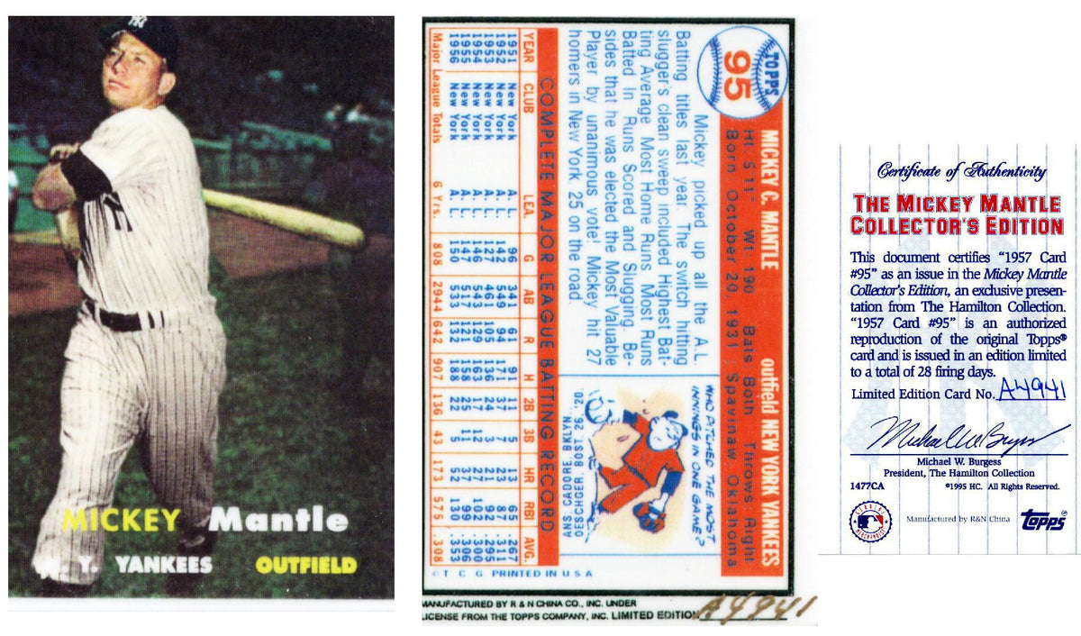 Mickey Mantle New York Yankees 1957 Topps #95 Ceramic Limited Edition Baseball Card W/COA