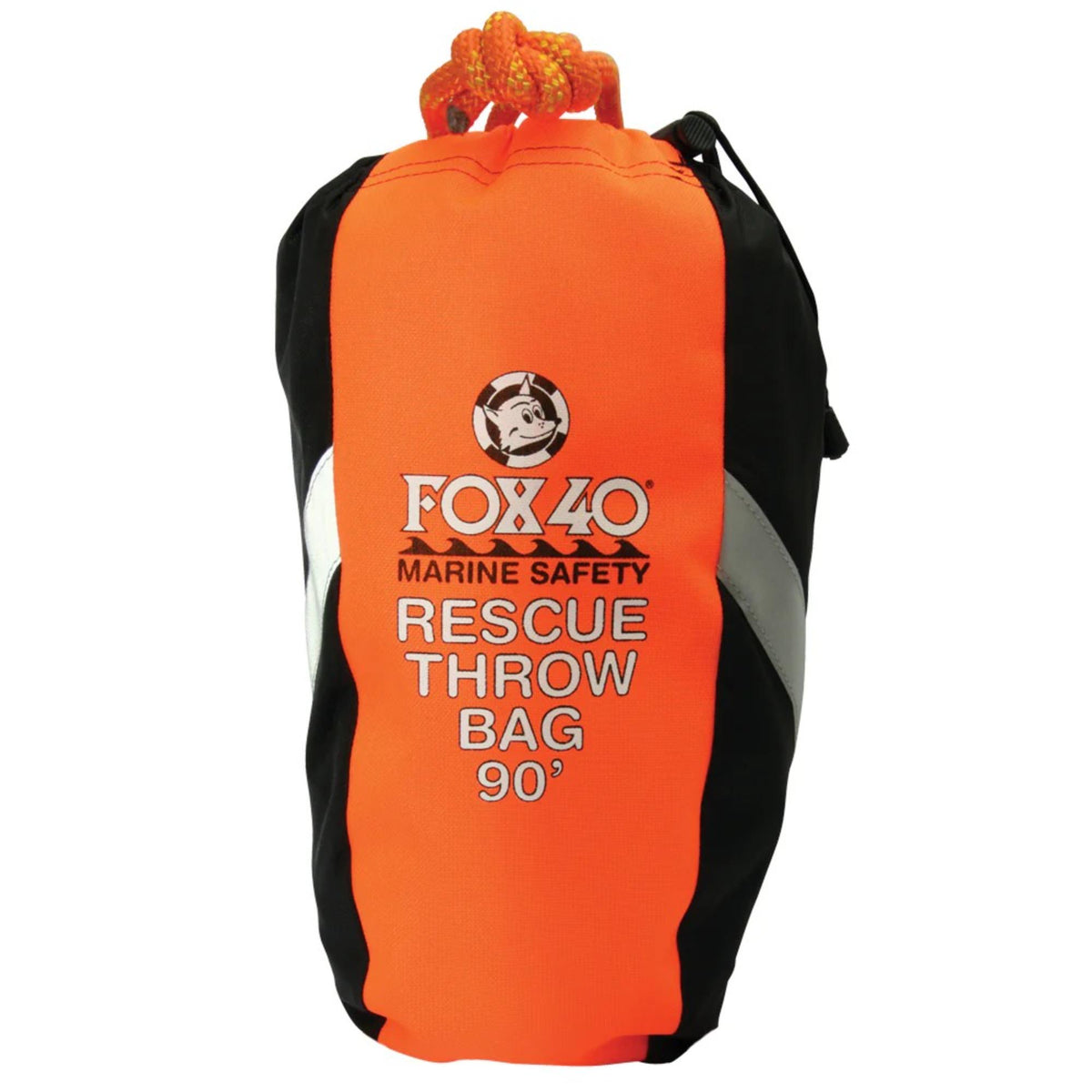 Rescue throw bag with floating rope and drawstring closure, designed for water safety and emergency rescue situations.