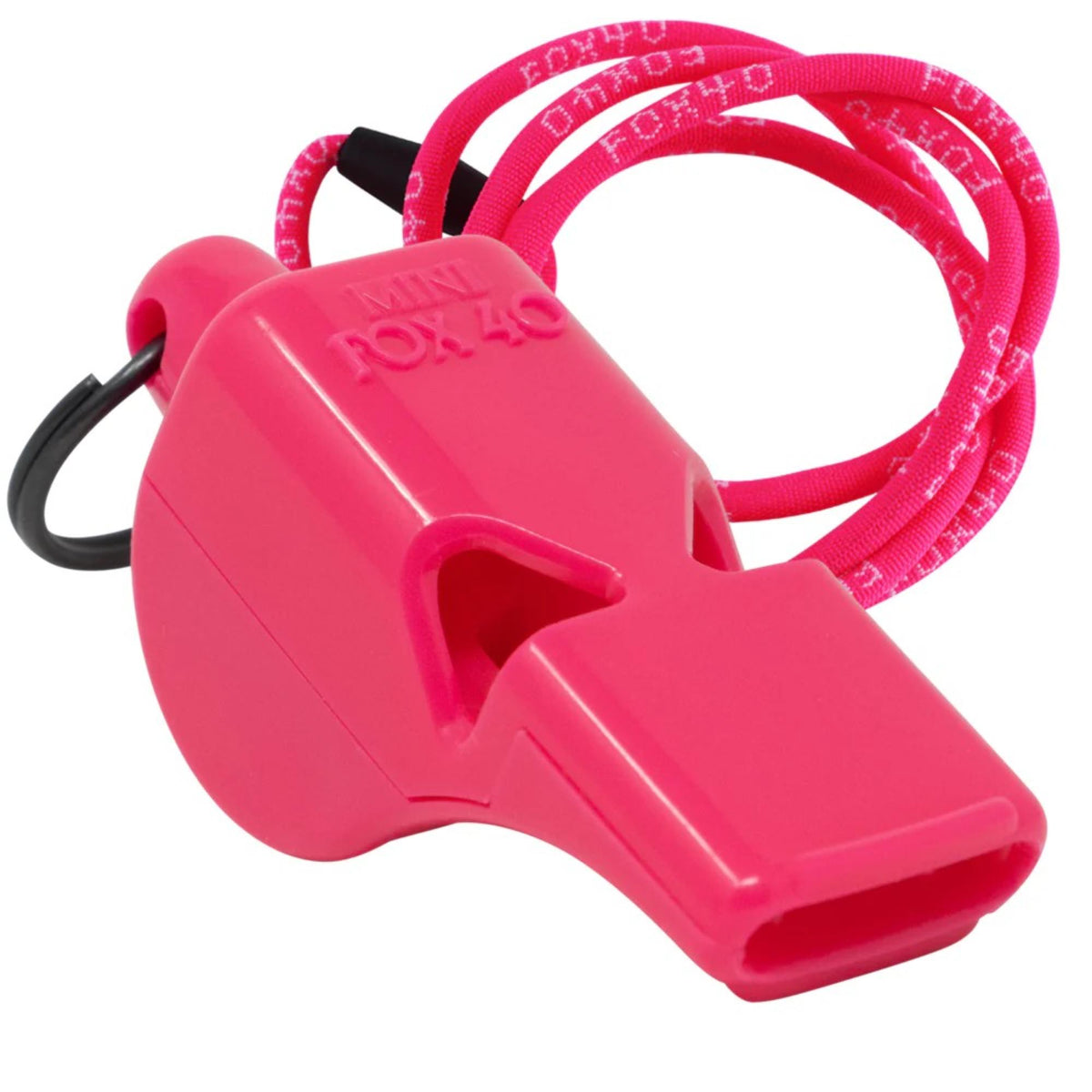 Compact safety whistle with attached key ring and breakaway lanyard for convenient carrying and reliable emergency signaling.