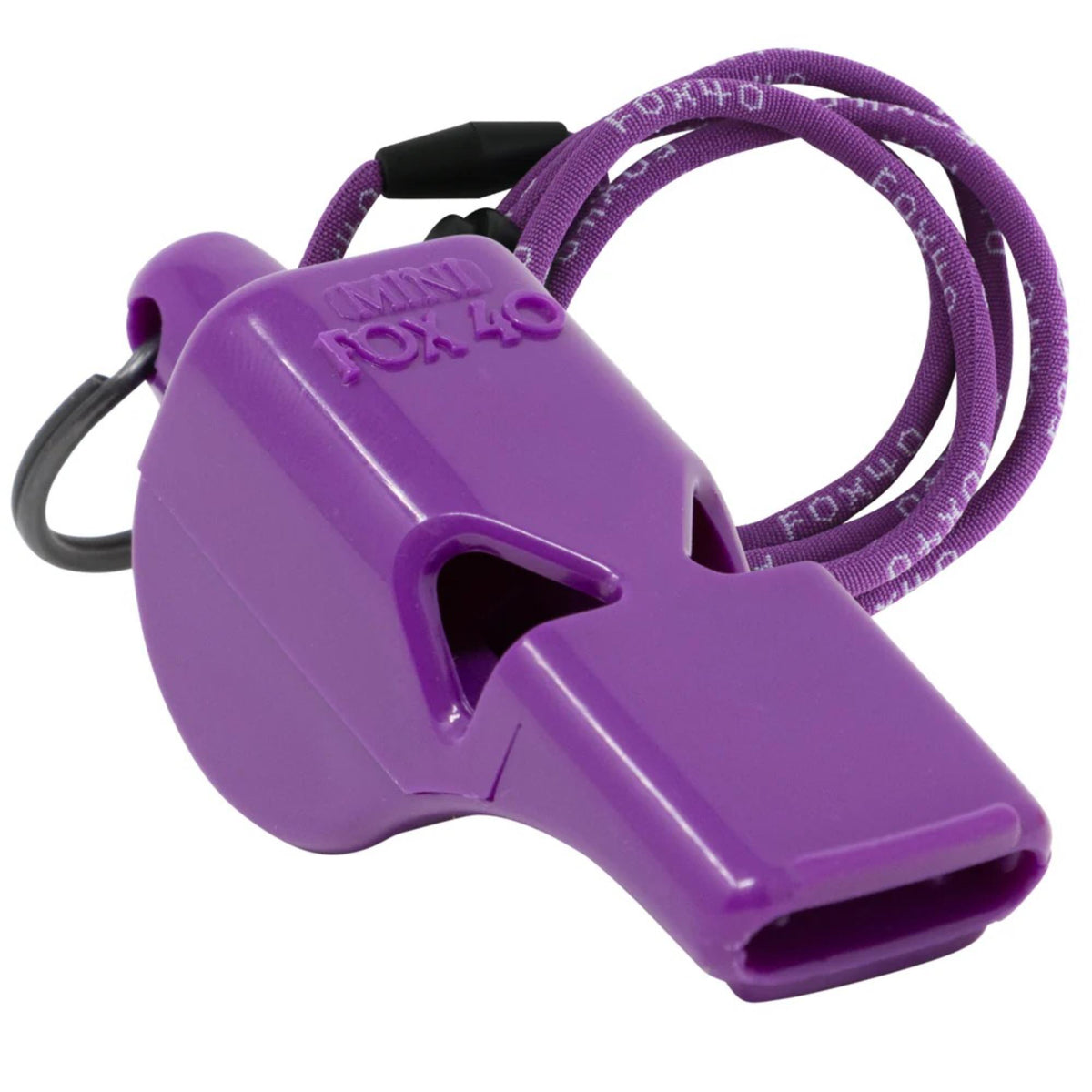 Compact safety whistle with attached key ring and breakaway lanyard for convenient carrying and reliable emergency signaling.