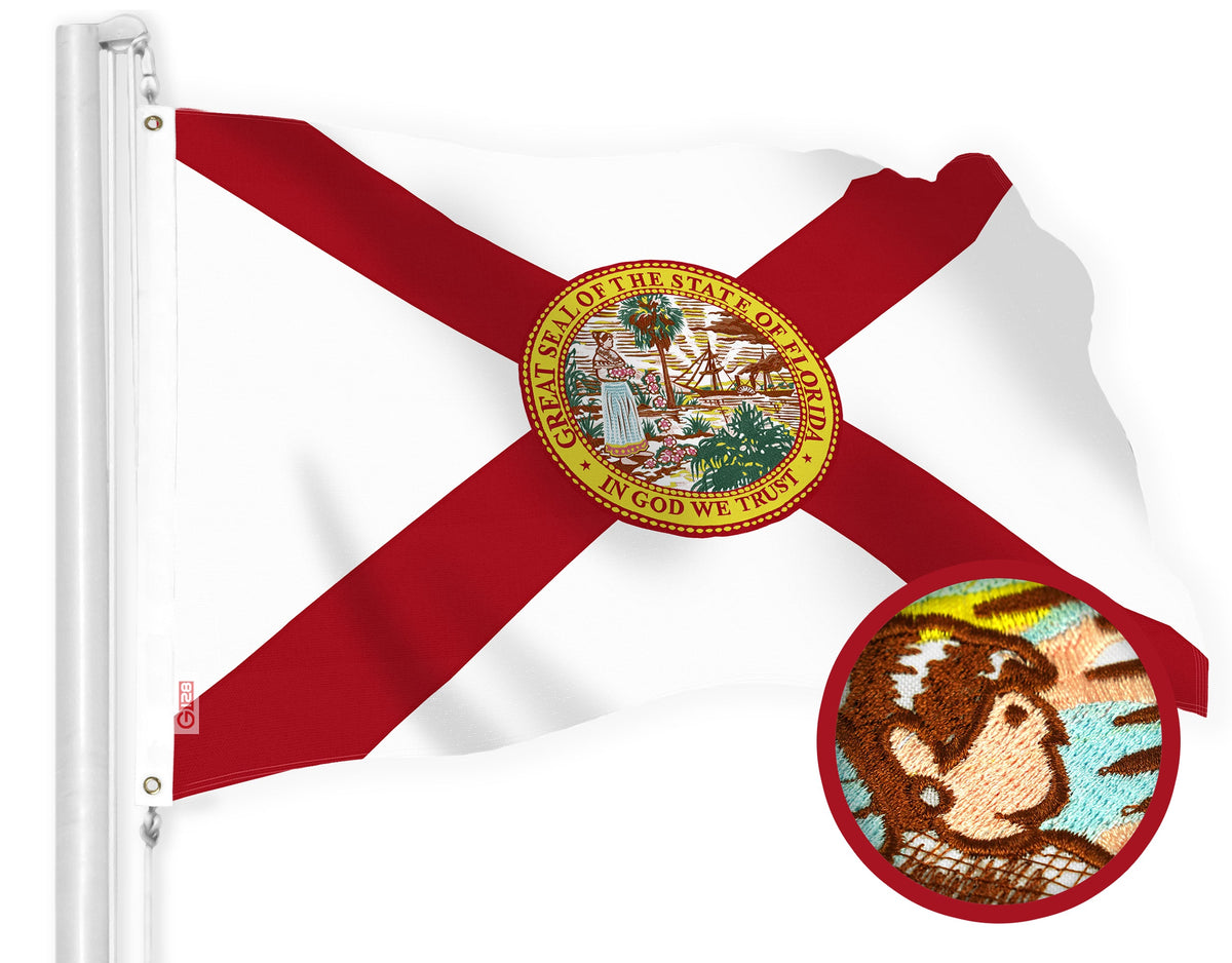 G128 Florida FL State Flag, 2.5x4 Ft, StormFlyer Series Embroidered 220GSM Spun Polyester, Embroidered Design