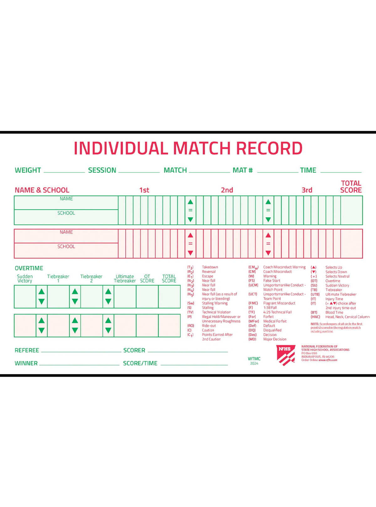 Wrestling Tournament Match Cards (100 Per Package) - Front Cover