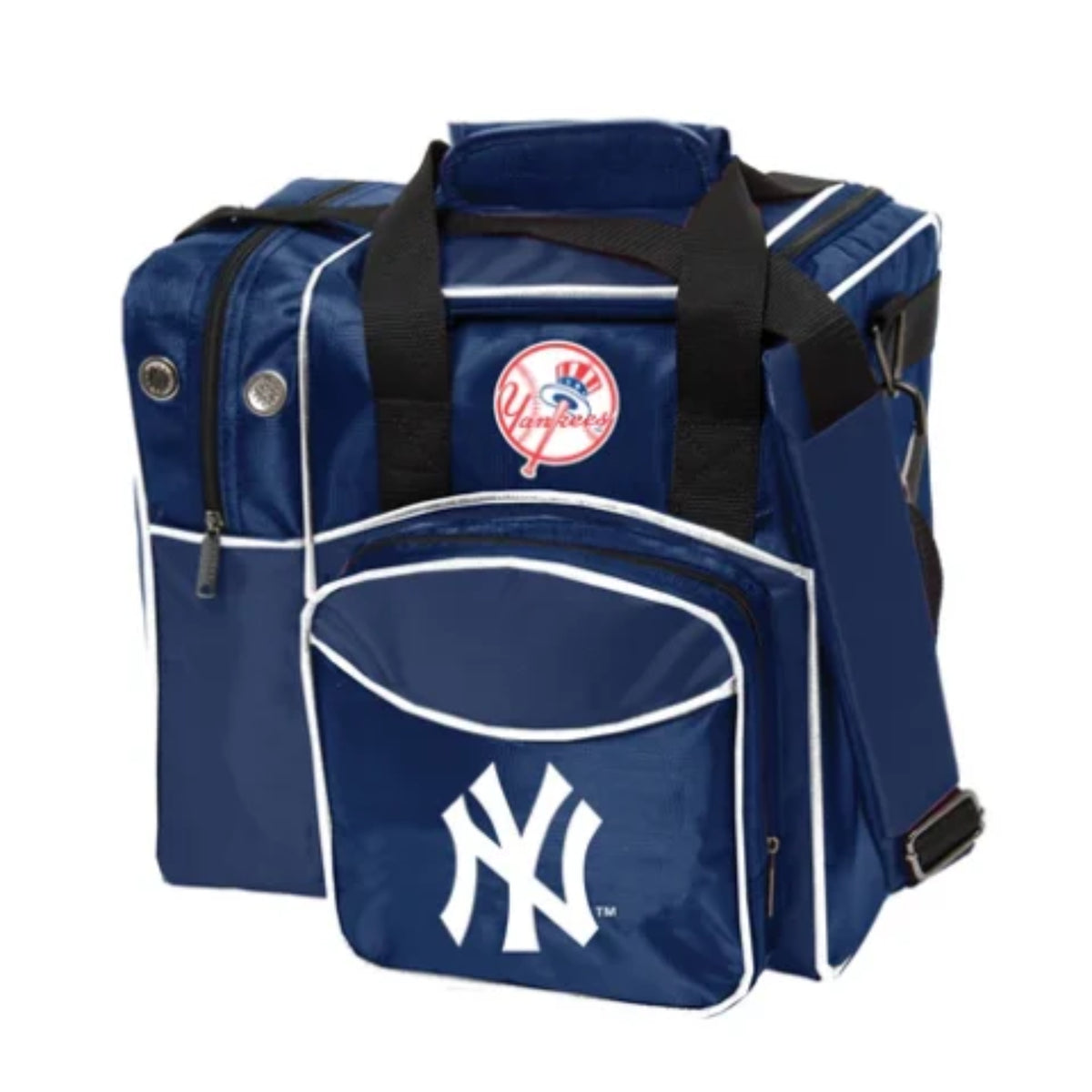 Blue bag with New York Yankees logo on a white background