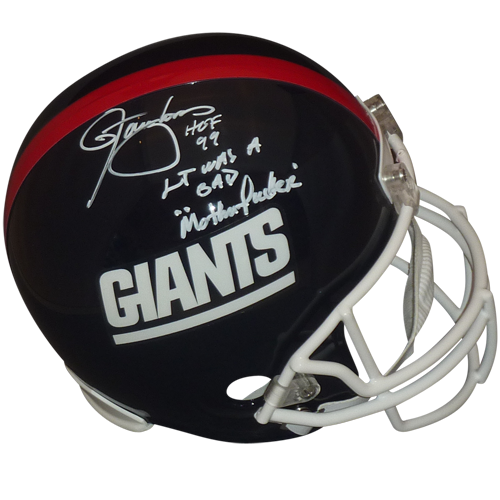 Lawrence Taylor Autographed New York Giants (Throwback) Deluxe Full-Size Replica Helmet w/ LT was a Bad M* F* Inscription - Beckett