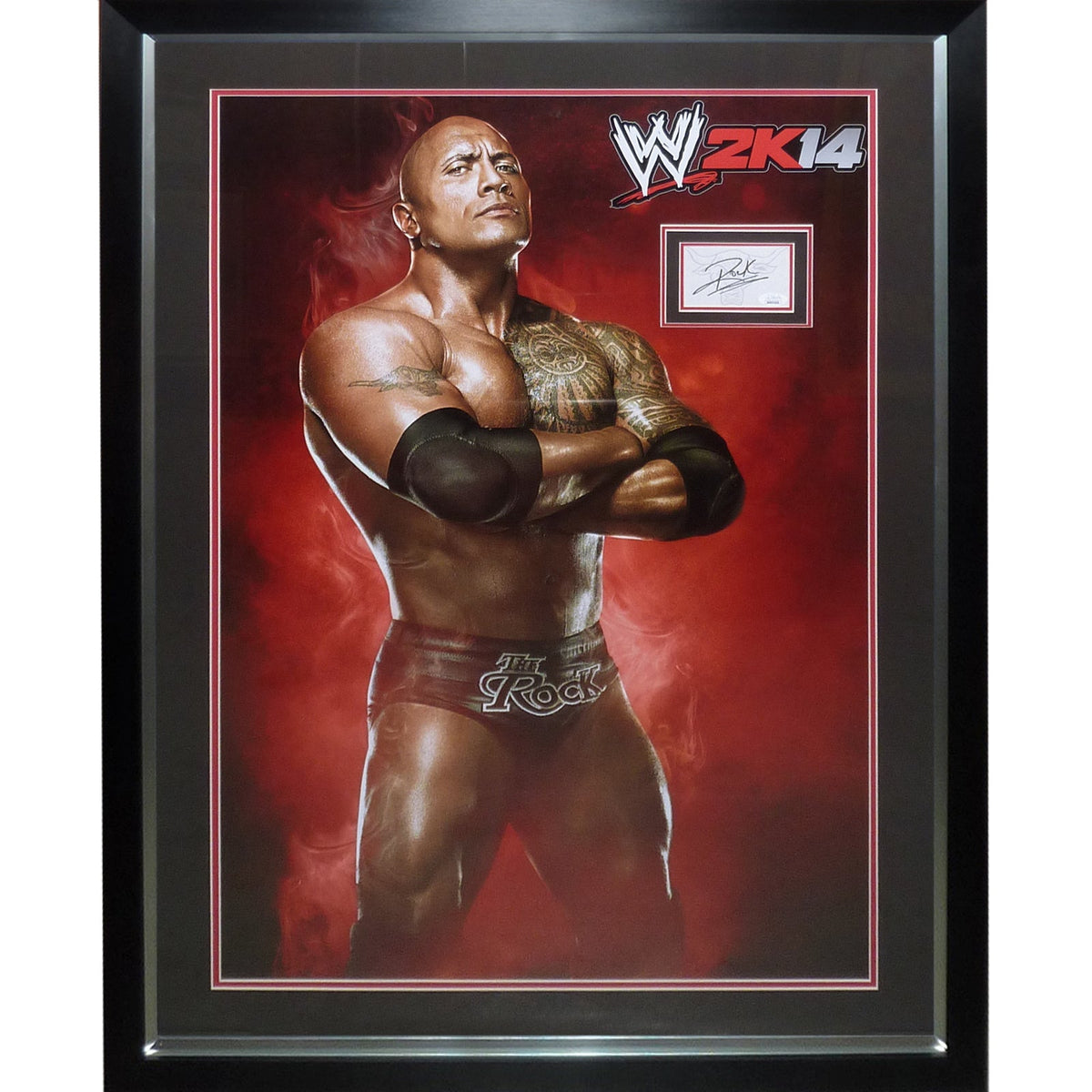Dwayne Johnson "The Rock" Full-Size WWF Wrestling Poster Deluxe Framed with Autograph - JSA
