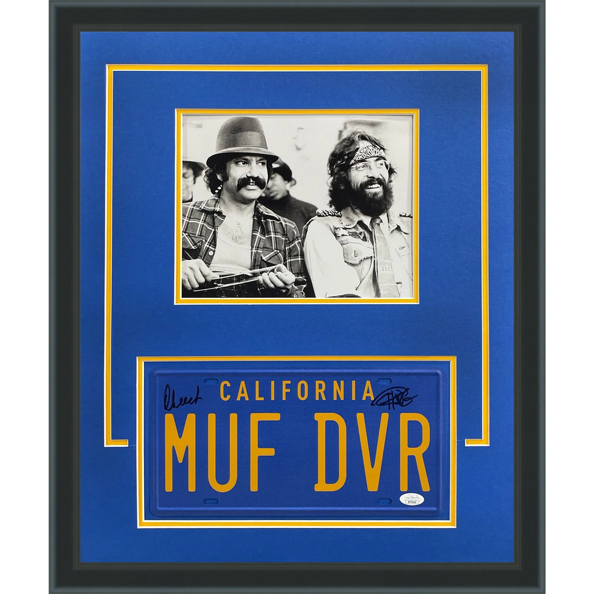 Cheech Marin And Tommy Chong Dual Autographed Cheech And Chong Up In Smoke Deluxe Framed Piece with MUF DVR License Plate - JSA