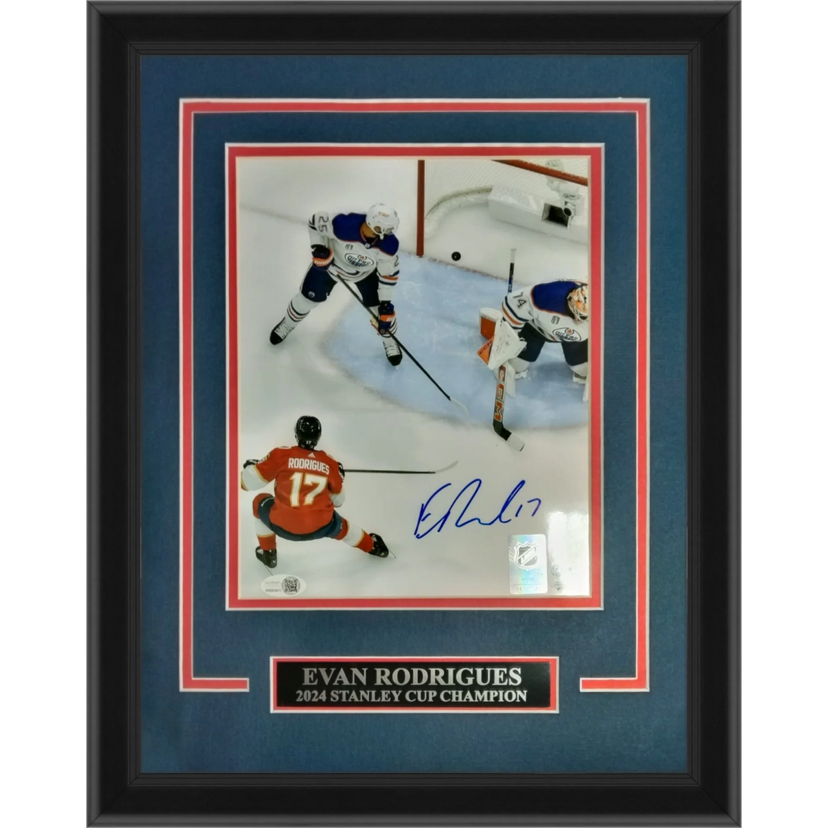 Evan Rodrigues Autographed Florida Panthers (Stanley Cup Goal) Deluxe Framed 8x10 Photo - JSA