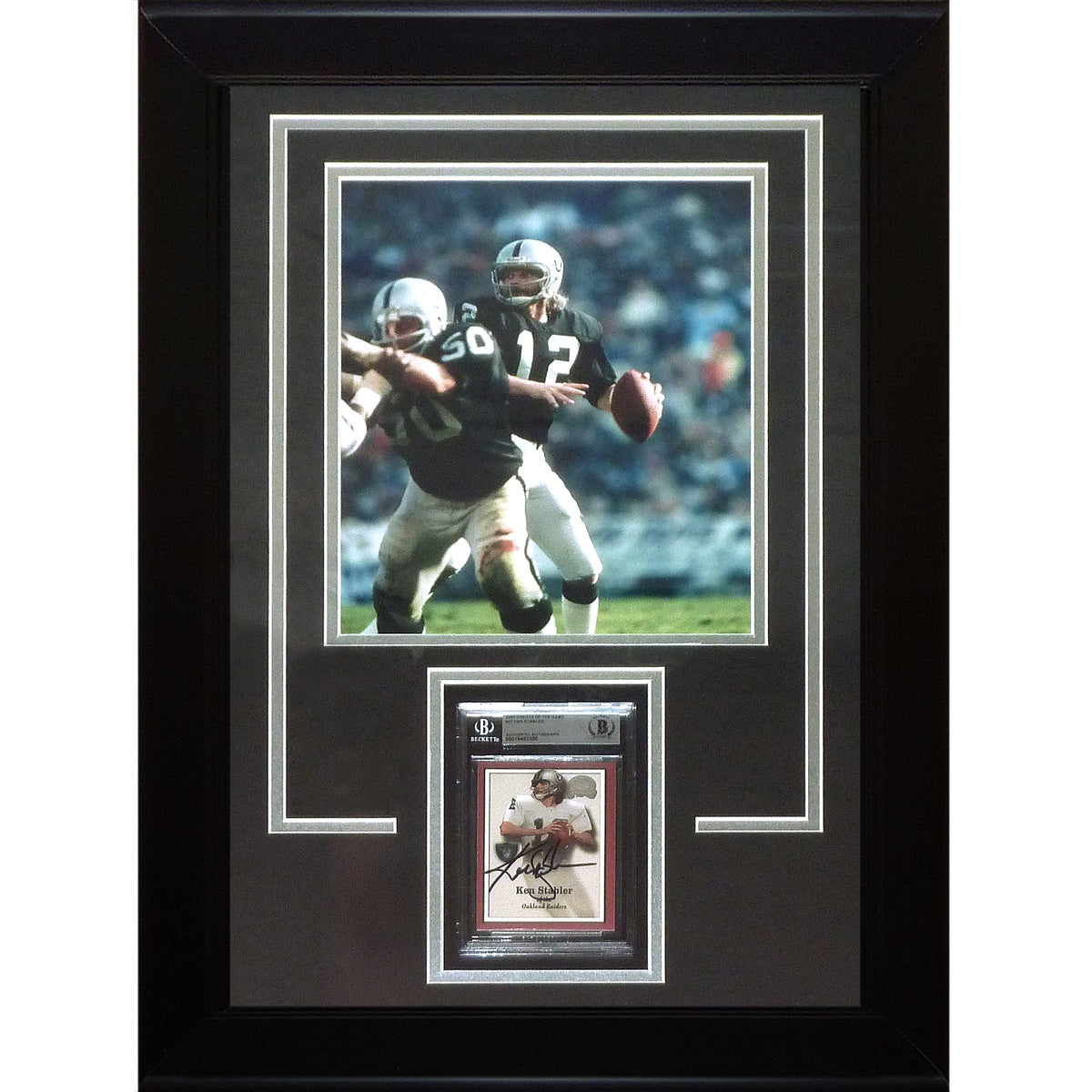 Ken Stabler Autographed Football Card Deluxe Framed with Oakland Raiders 8x10 Photo - Beckett
