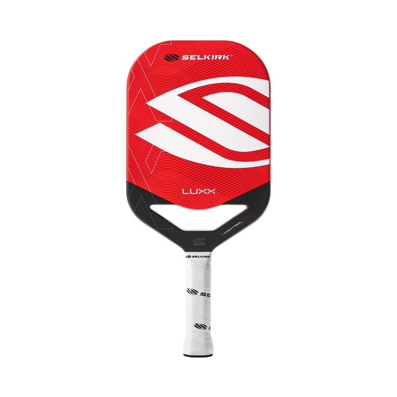Selkirk LUXX Control Air pickleball paddle with a textured face, elongated shape, and cushioned grip handle designed for control and precision.
