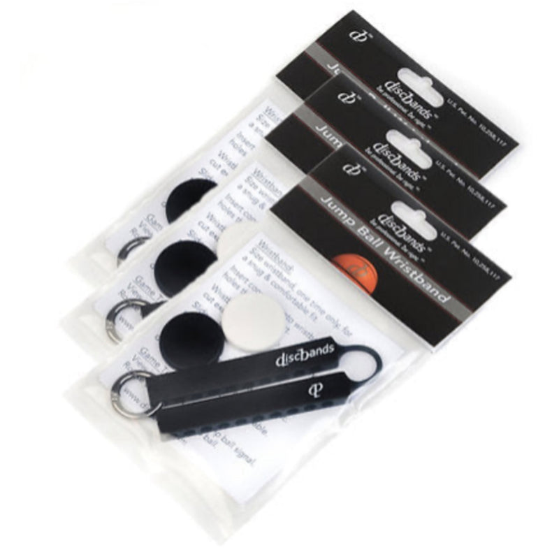 Packaging of jump ball wristbands with visible branding on a white background