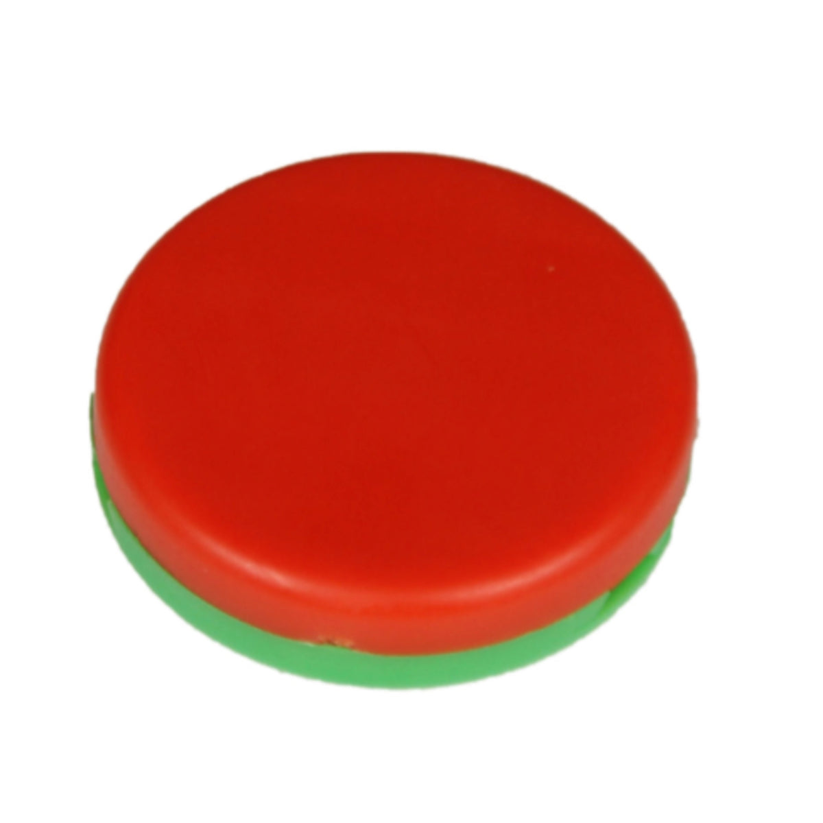 Red circular object with a green base on a white background