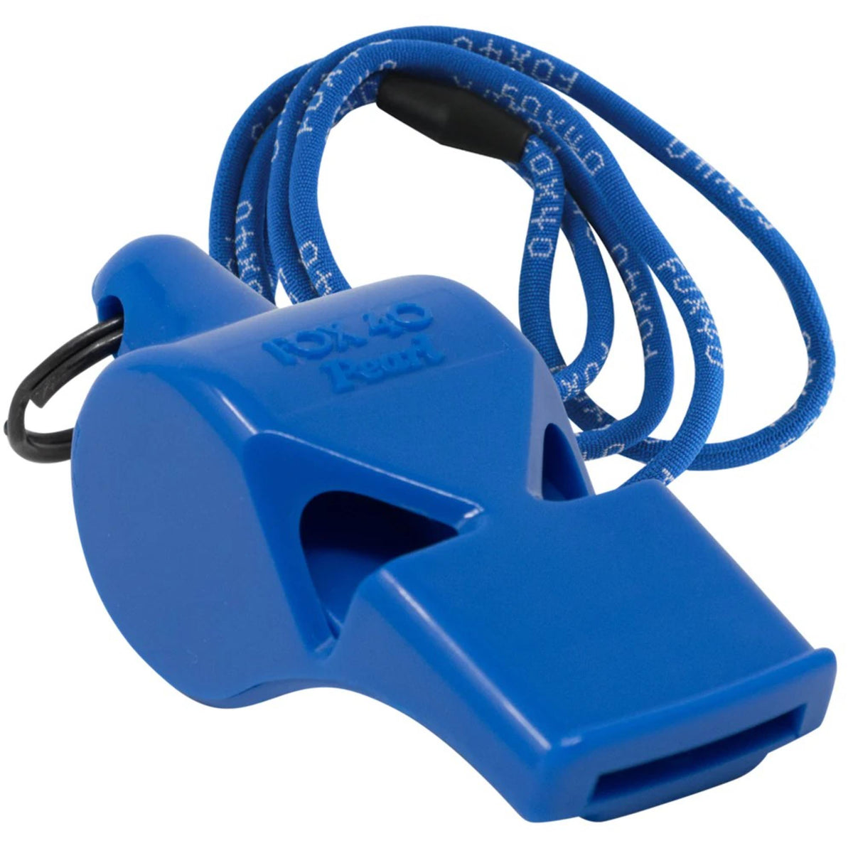 Compact safety whistle with key ring and attached breakaway lanyard for easy carrying and dependable emergency signaling.