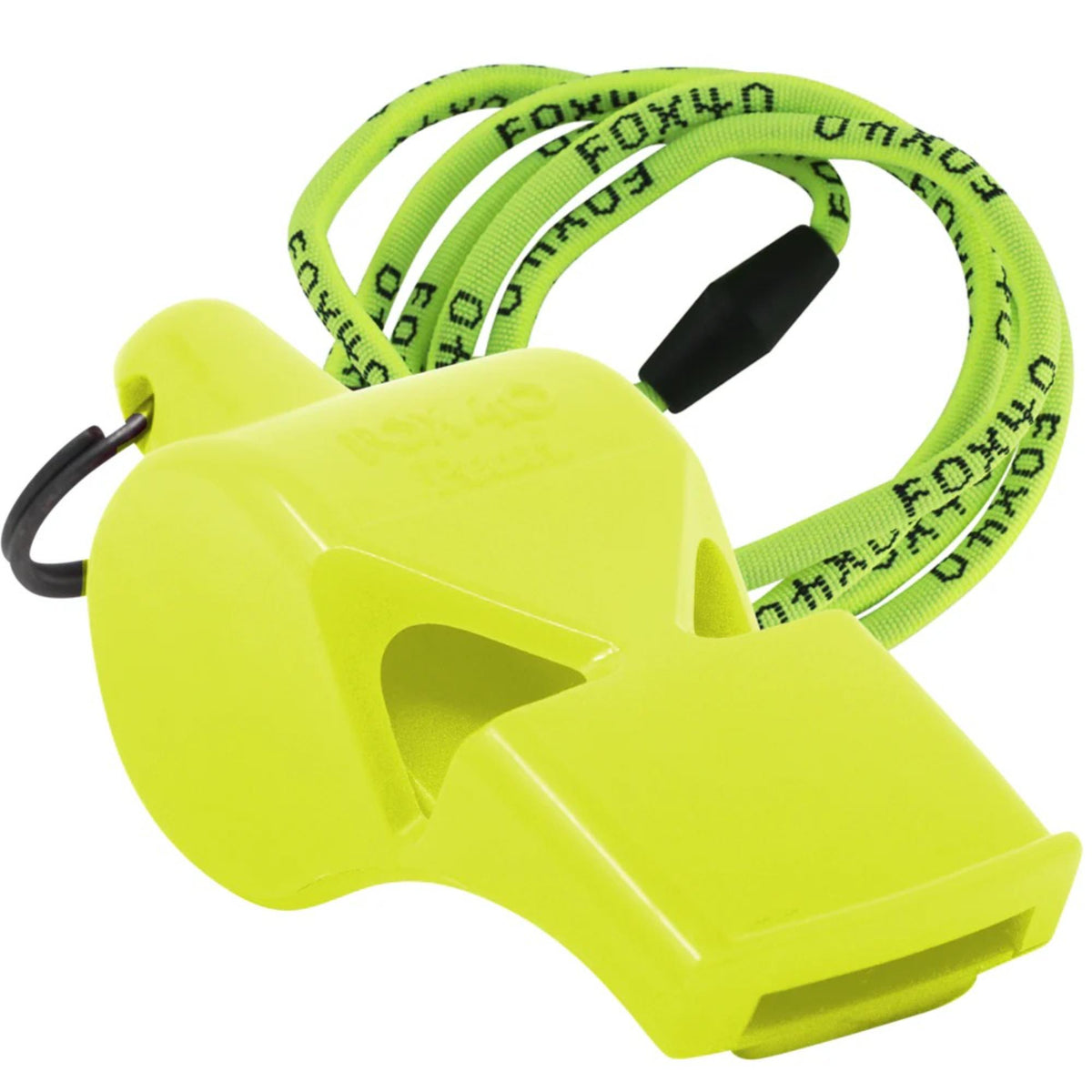 Compact safety whistle with key ring and attached breakaway lanyard for easy carrying and dependable emergency signaling.
