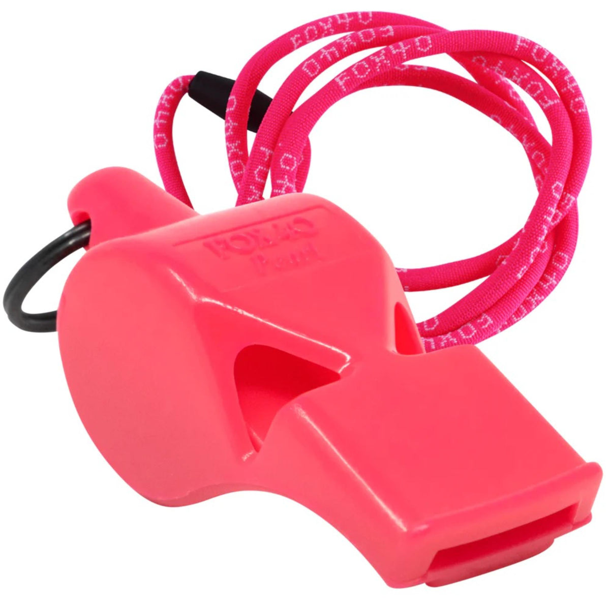 Compact safety whistle with key ring and attached breakaway lanyard for easy carrying and dependable emergency signaling.