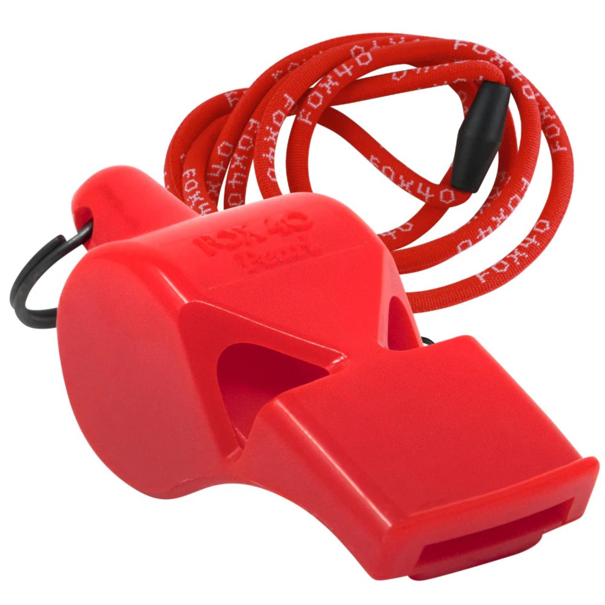 Compact safety whistle with key ring and attached breakaway lanyard for easy carrying and dependable emergency signaling.