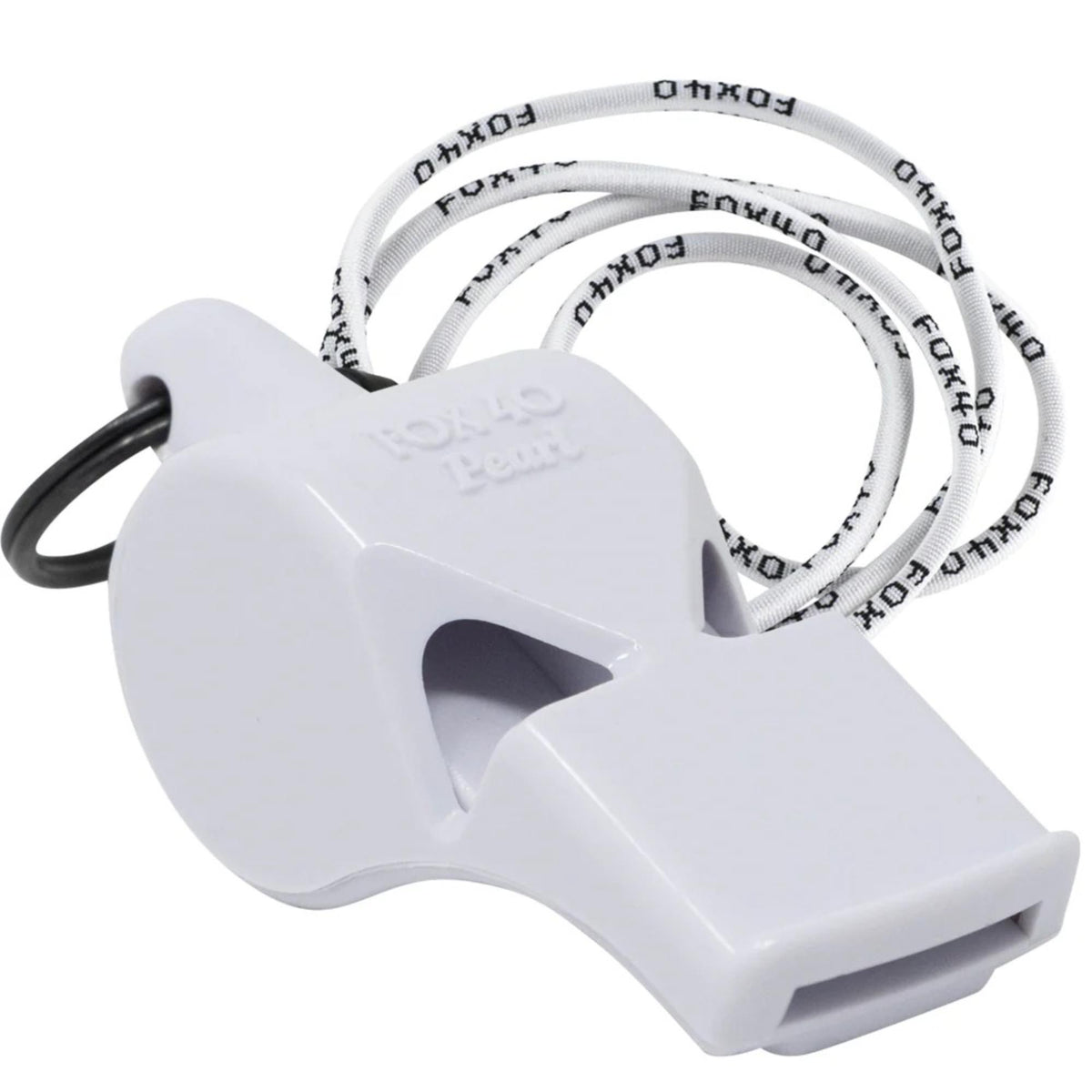 Compact safety whistle with key ring and attached breakaway lanyard for easy carrying and dependable emergency signaling.