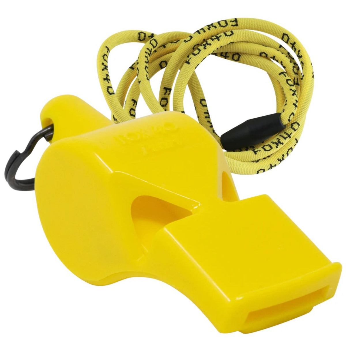 Compact safety whistle with key ring and attached breakaway lanyard for easy carrying and dependable emergency signaling.