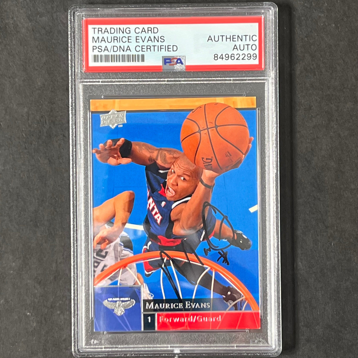 Front of Maurice Evans 2009-10 Upper Deck #6 signed card in PSA/DNA holder