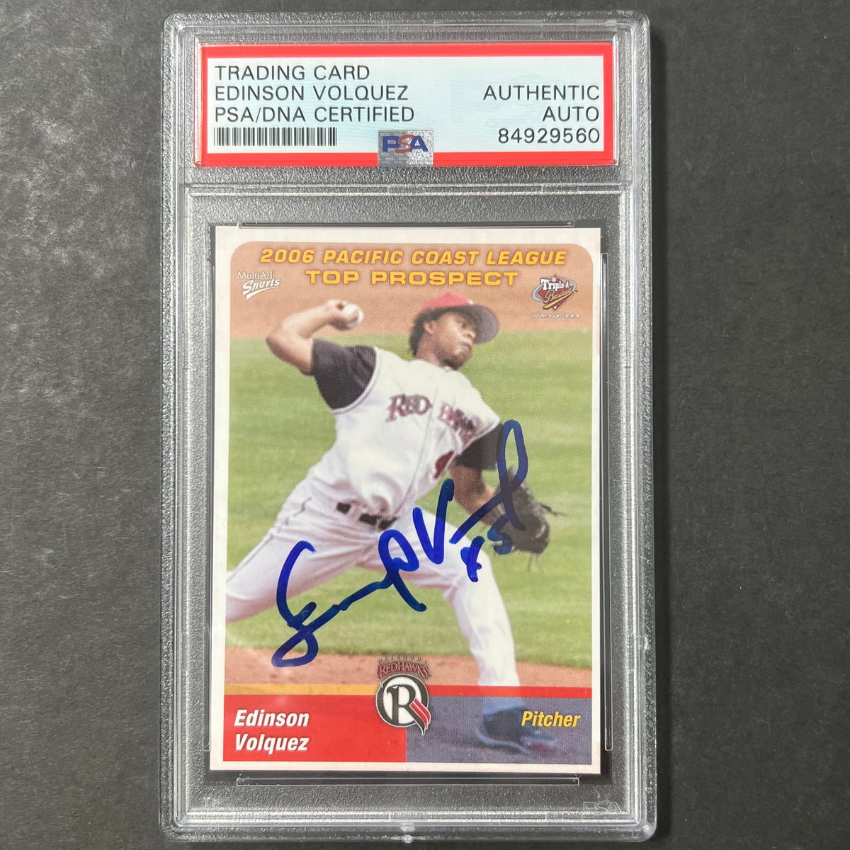 Front of Edinson Volquez PCL All-Stars #17 signed card in PSA/DNA holder
