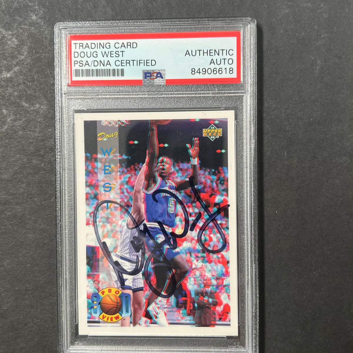 Front of Doug West Upper Deck #34 signed card in PSA/DNA holder