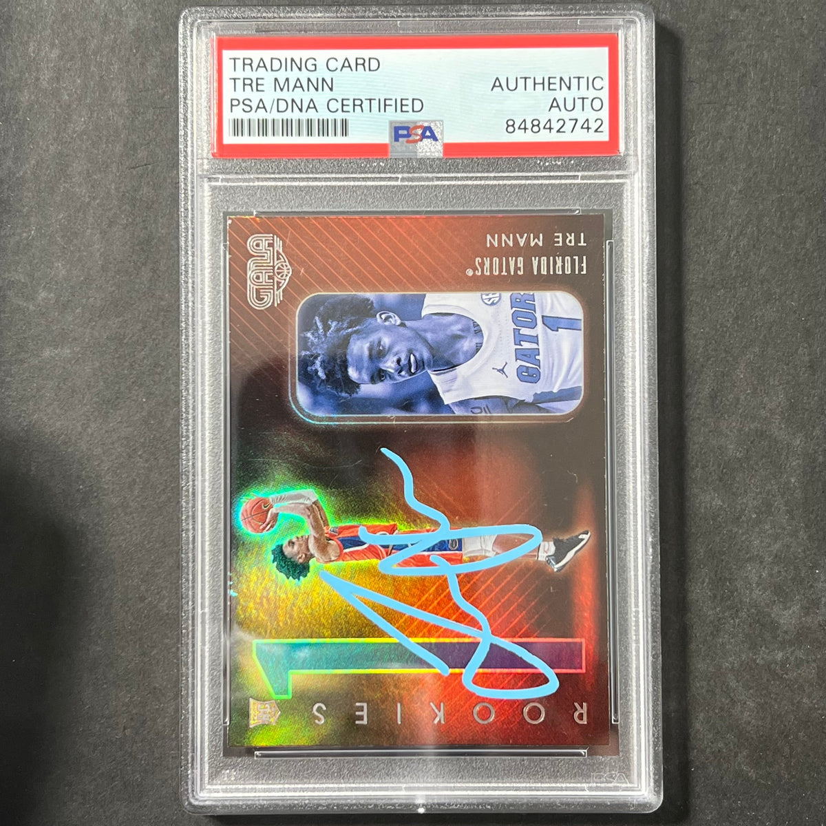 Front of Tre Mann 2021 Chronicles Gala #194 signed card in PSA/DNA holder