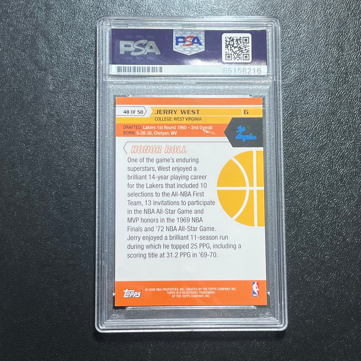 Back of Jerry West Topps #48 card in PSA/DNA holder
