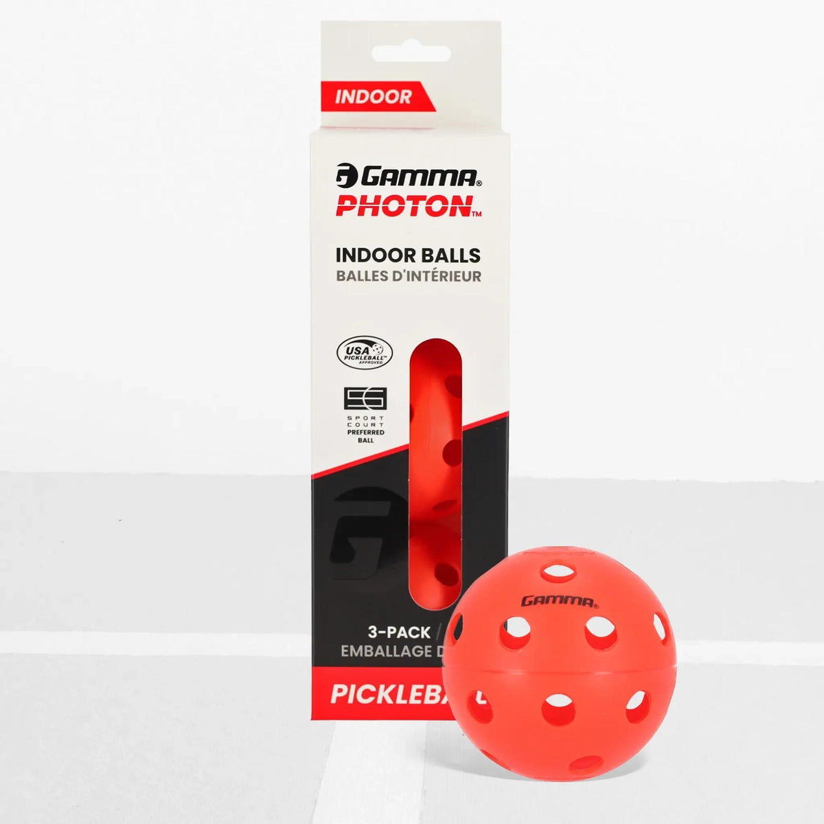 Indoor pickleball with precision-drilled holes, designed for consistent bounce and controlled play on indoor courts.