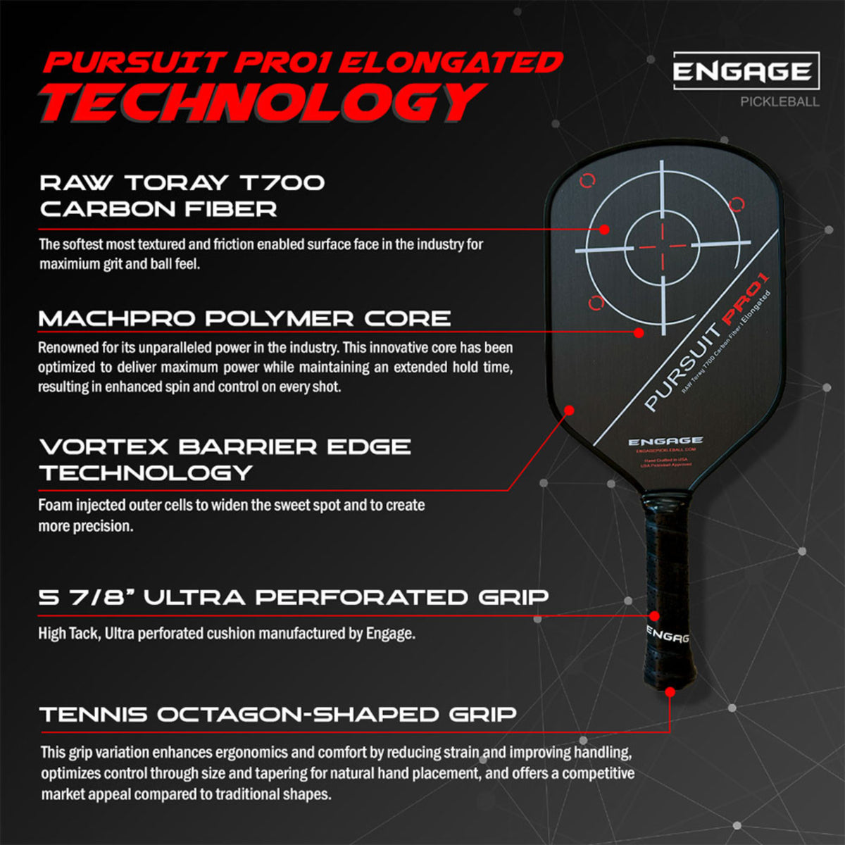 Engage Pursuit Pro1 6.0 Elongated Pickleball Paddle