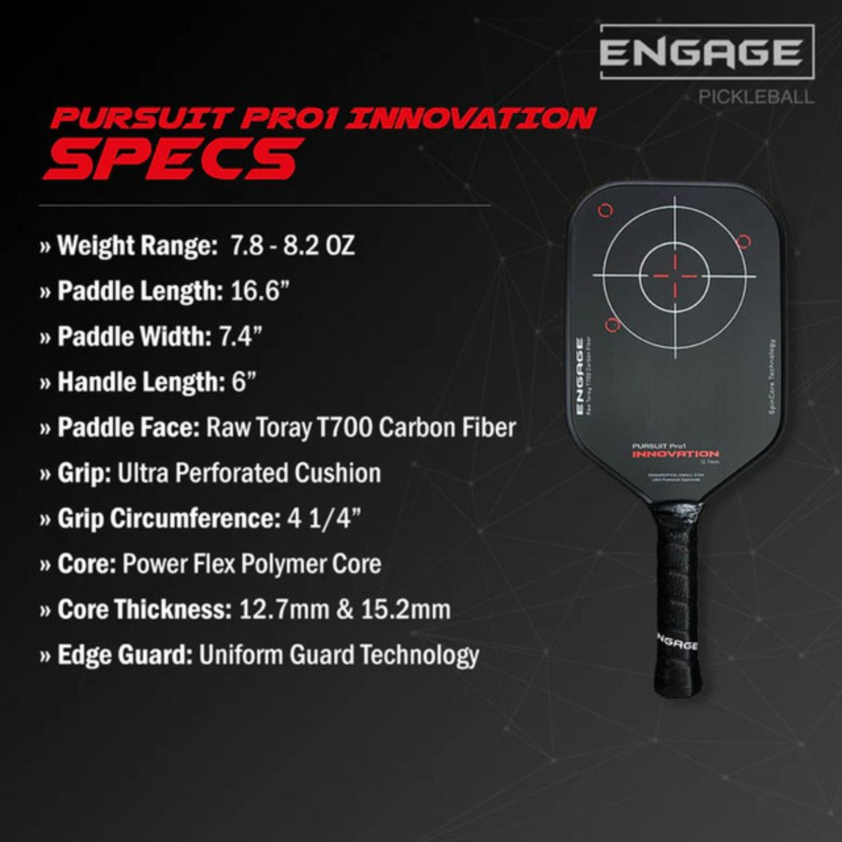 Engage Pursuit Pro1 Innovation 12.7mm Pickleball Paddle