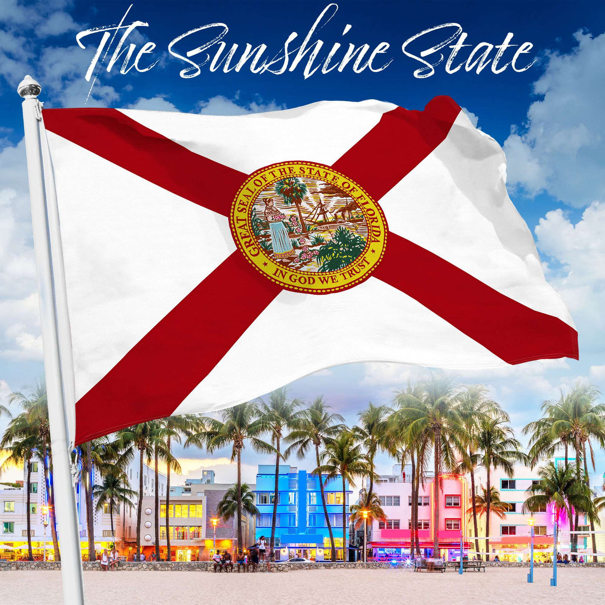 G128 Florida FL State Flag, 3x5 Ft, StormFlyer Series Embroidered 220GSM Spun Polyester, Embroidered Design - View 9