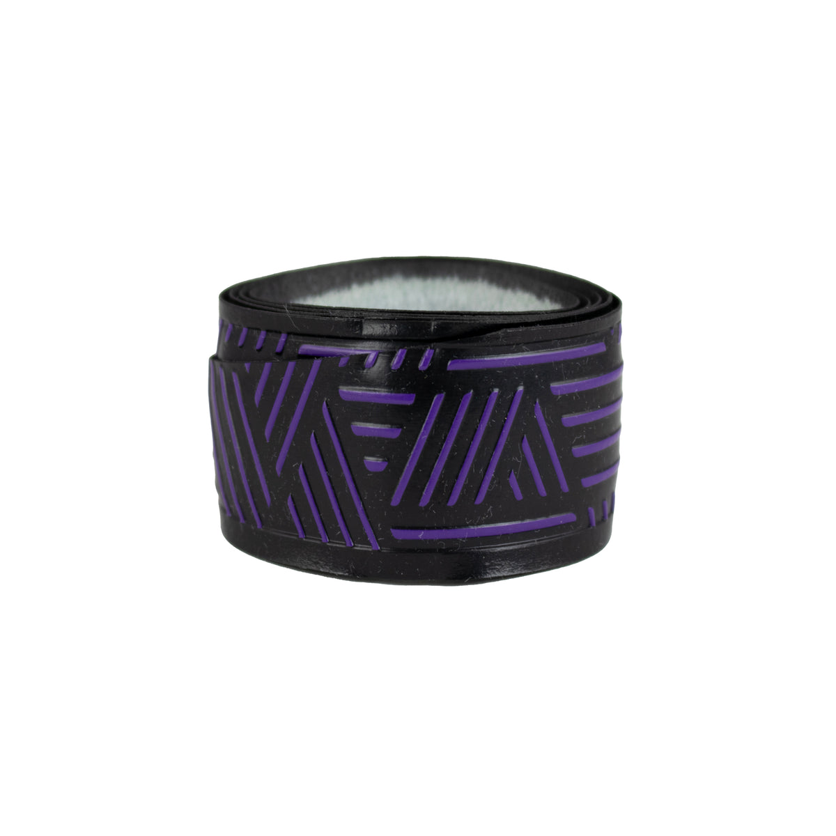 Black REVGRIP baseball bat grip tape roll with purple geometric line pattern.