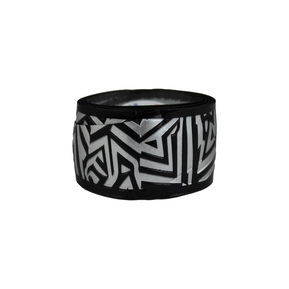 Black REVGRIP baseball bat grip tape roll with metallic silver geometric pattern.