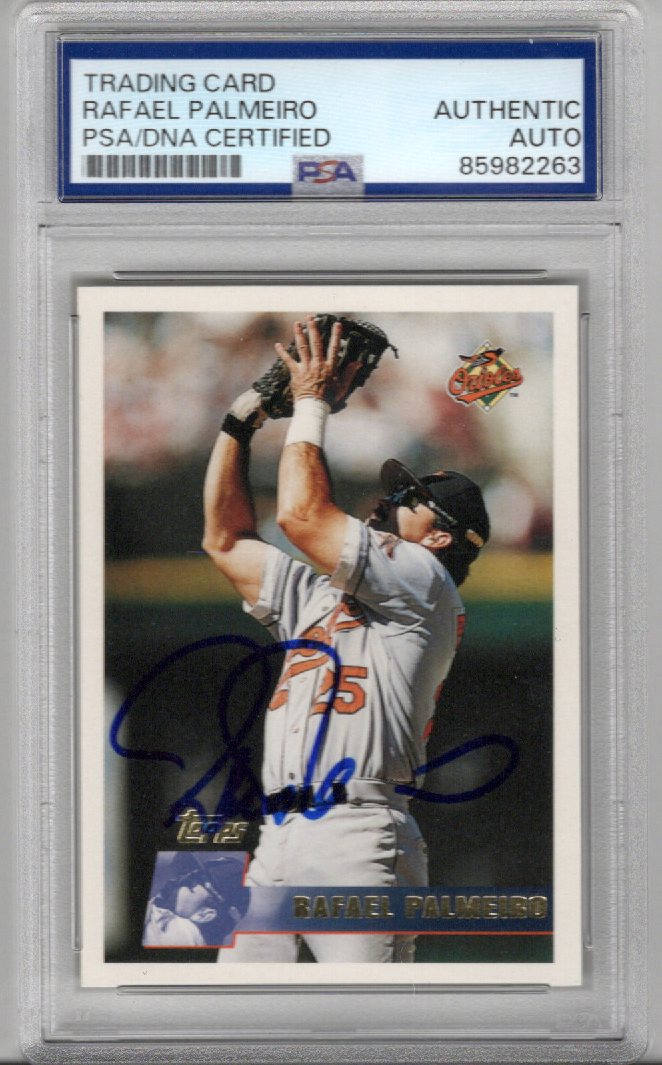 Rafael Palmeiro Autographed Baltimore Orioles 1996 Topps Card #395 PSA AUTHENTIC AUTO