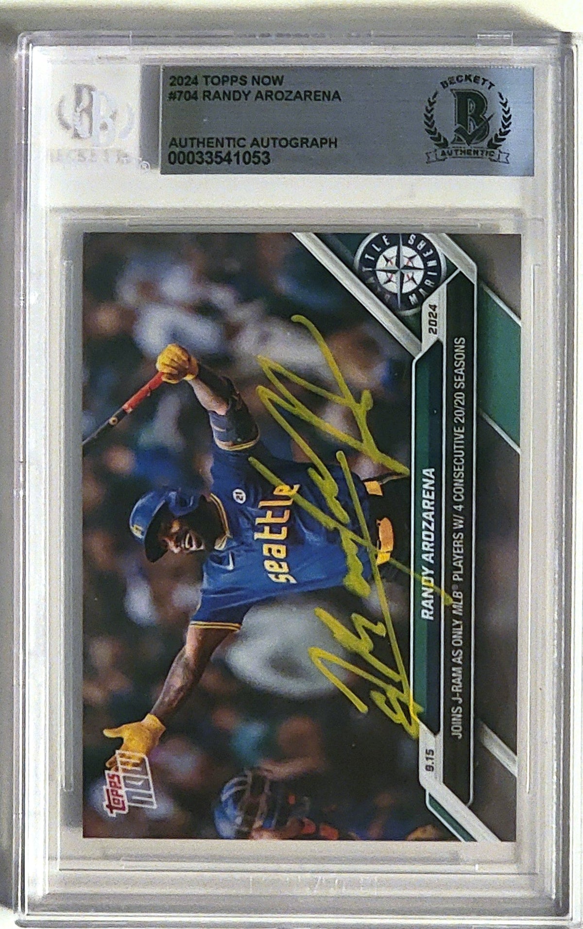 Randy Arozarena Autographed Seattle Mariners 2024 Topps Now Card #704 Beckett AUTHENTIC