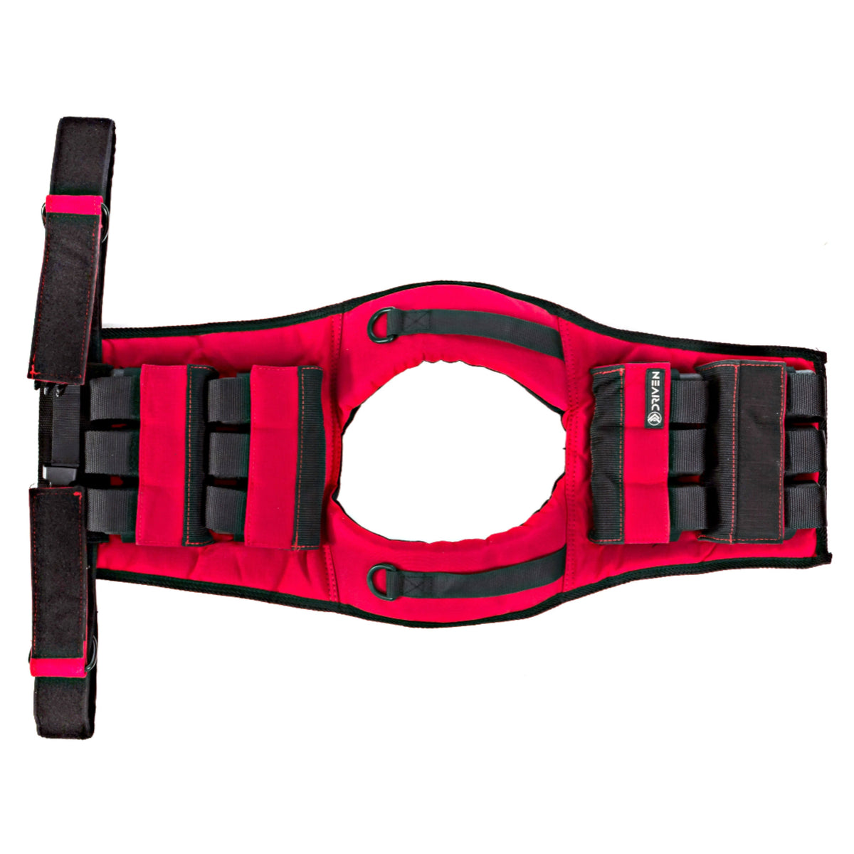 Red and black weight vest on a white background
