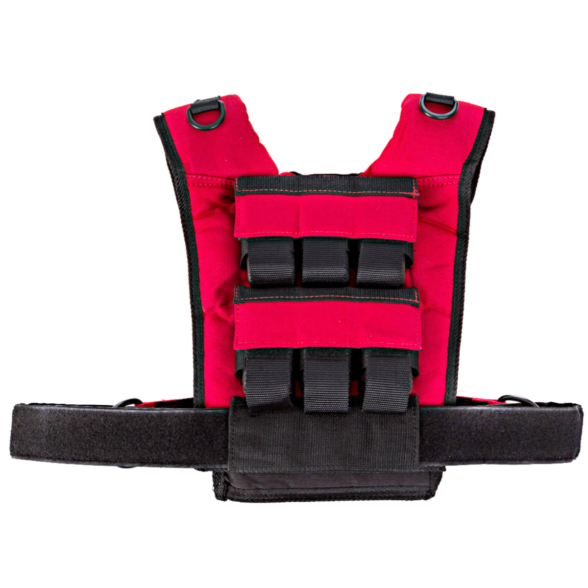 Red and black weight vest on a white background