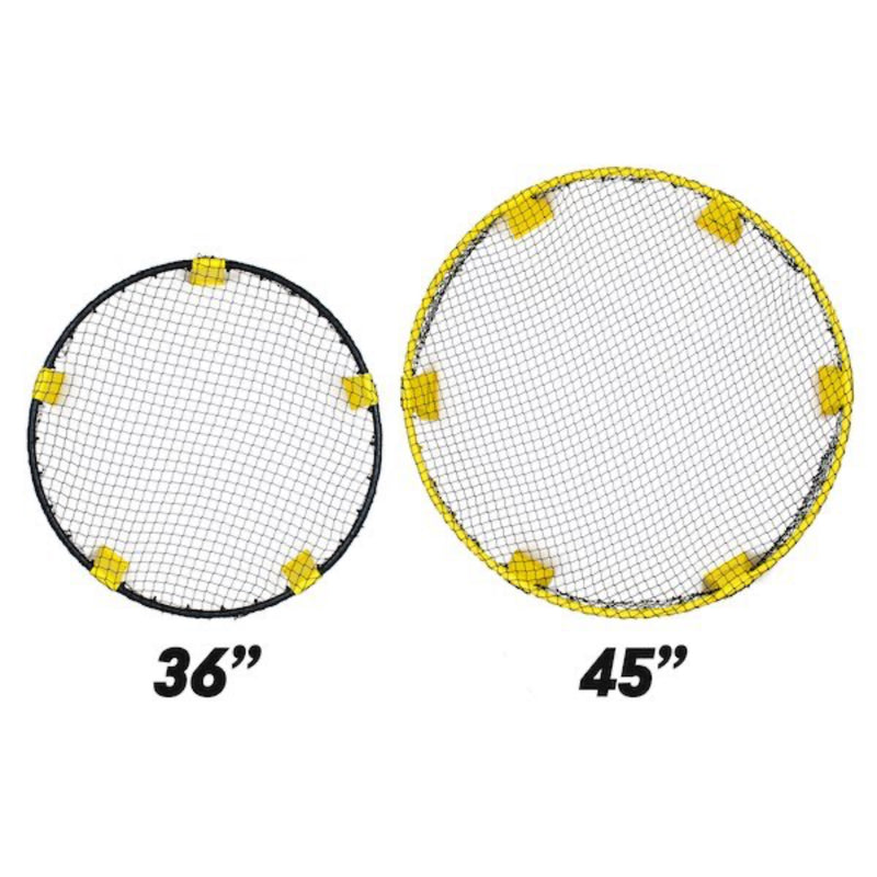 Two circular mesh screens with dimensions 36" and 45" on a white background