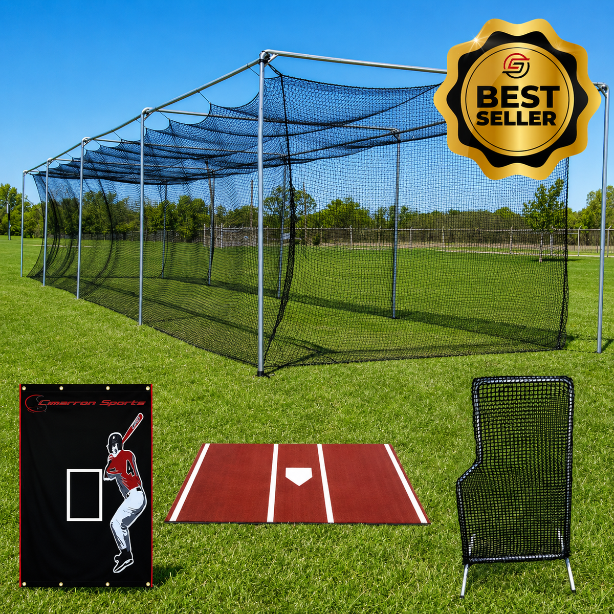Cimarron Commercial Batting Cage Bundle, 55x14x12 Commercial 1.5" Stand Alone Frame - Front View